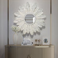 80cm Ornate Decor Light Luxury Decorative Flower Shape Mirrors Elegant Wall Hanging White Metal Frame Feather Mirror Home Decor