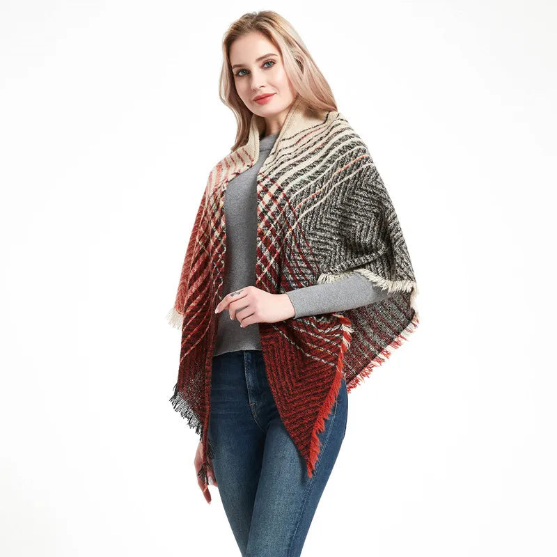 2024 Winter Warm Luxury Women's Polyester Scarf Big Size Wholesale Fashion Colors Argyle Pattern
