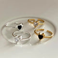 925 Sterling Silver Thin Black Love Open Ring Fashion Light Luxury Niche Exquisite Adjustable Ring for Women