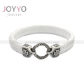 White Color Leather Cuff Bracelets Stainless Steel Leather Goth Bracelet Handmade Mens Braided Leather Jewelry