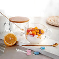 Wholesale Custom Breakfast Mug Dessert Coffee Tea Milk Glass Cups with Bamboo Lids