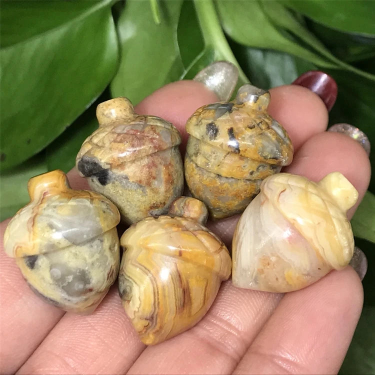 HZ Natural Stone Hazelnut Ornaments Tiger Eye Agate Amethyst Crazy Agate Pine Nuts Carved Crystal Crafts