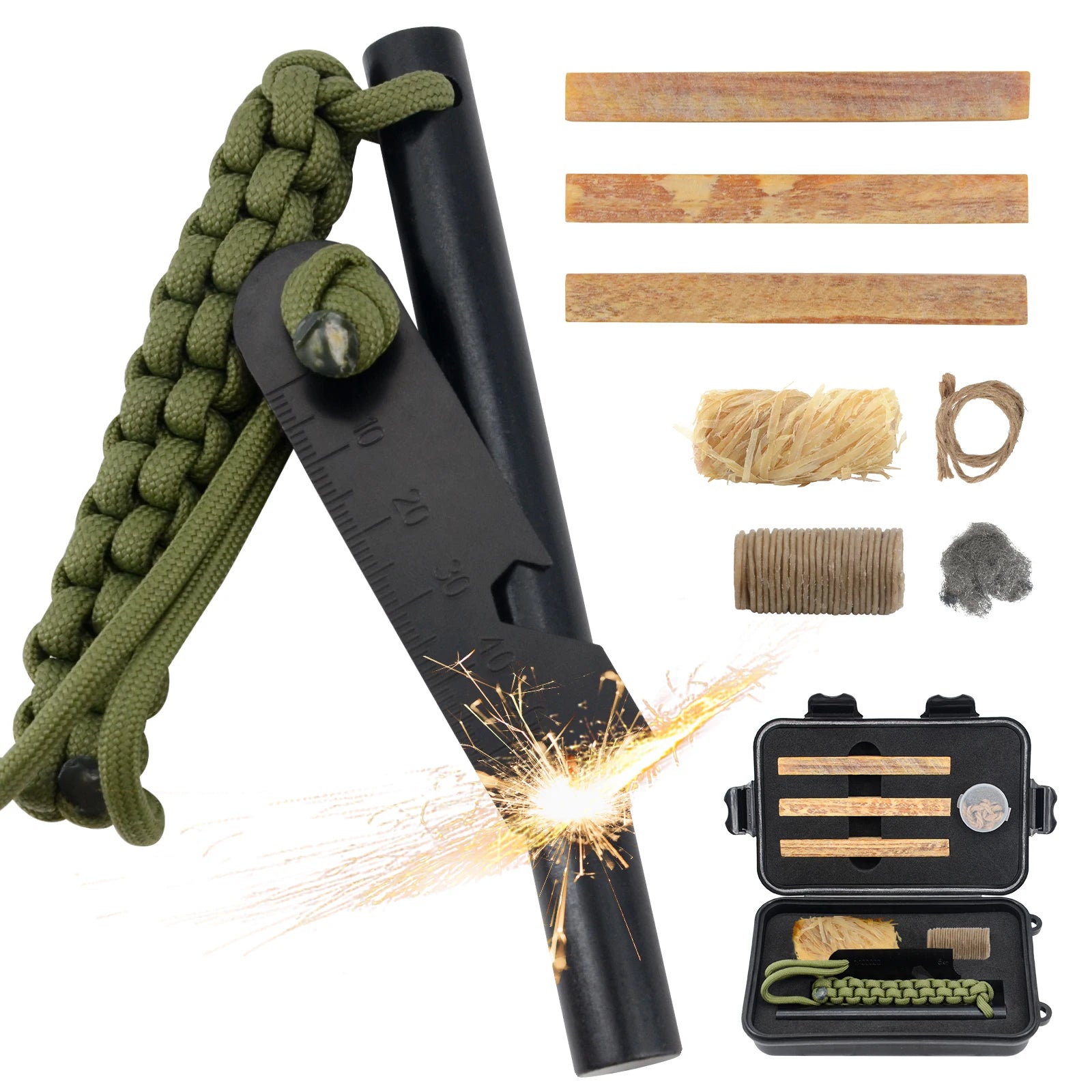Outdoor Survival Gear PVC/PET Portable Waterproof Fire Starter Striker for Emergency Use Camping Hiking Hunting (Scent Free)