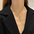 Hot Statement Gold Stainless Steel Pearl Zircon Heart Butterfly Pendant Necklace Women Non Tarnish Pendant Necklace