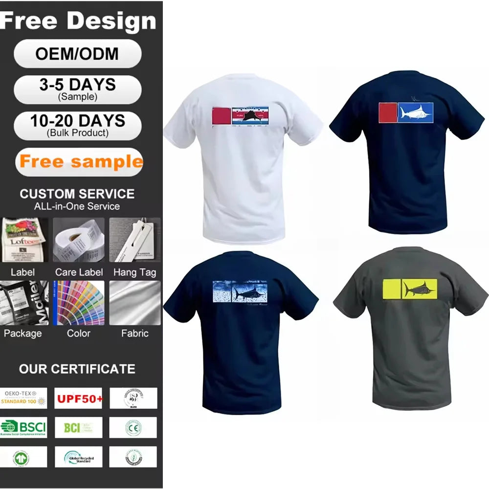 Custom logo Men's New Summer Sports Waterproof Quick-Drying Breathable Anti-UV Short Sleeve Fishing T-shirt Blouse Fishing Suits