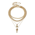 Women's Gold Plated Silver Handmade Simple Choker Necklace Adjustable Snake Link Chain Medallion Key Lock Trendy Parties Gifts