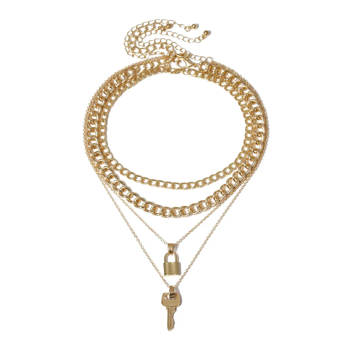 Women's Gold Plated Silver Handmade Simple Choker Necklace Adjustable Snake Link Chain Medallion Key Lock Trendy Parties Gifts