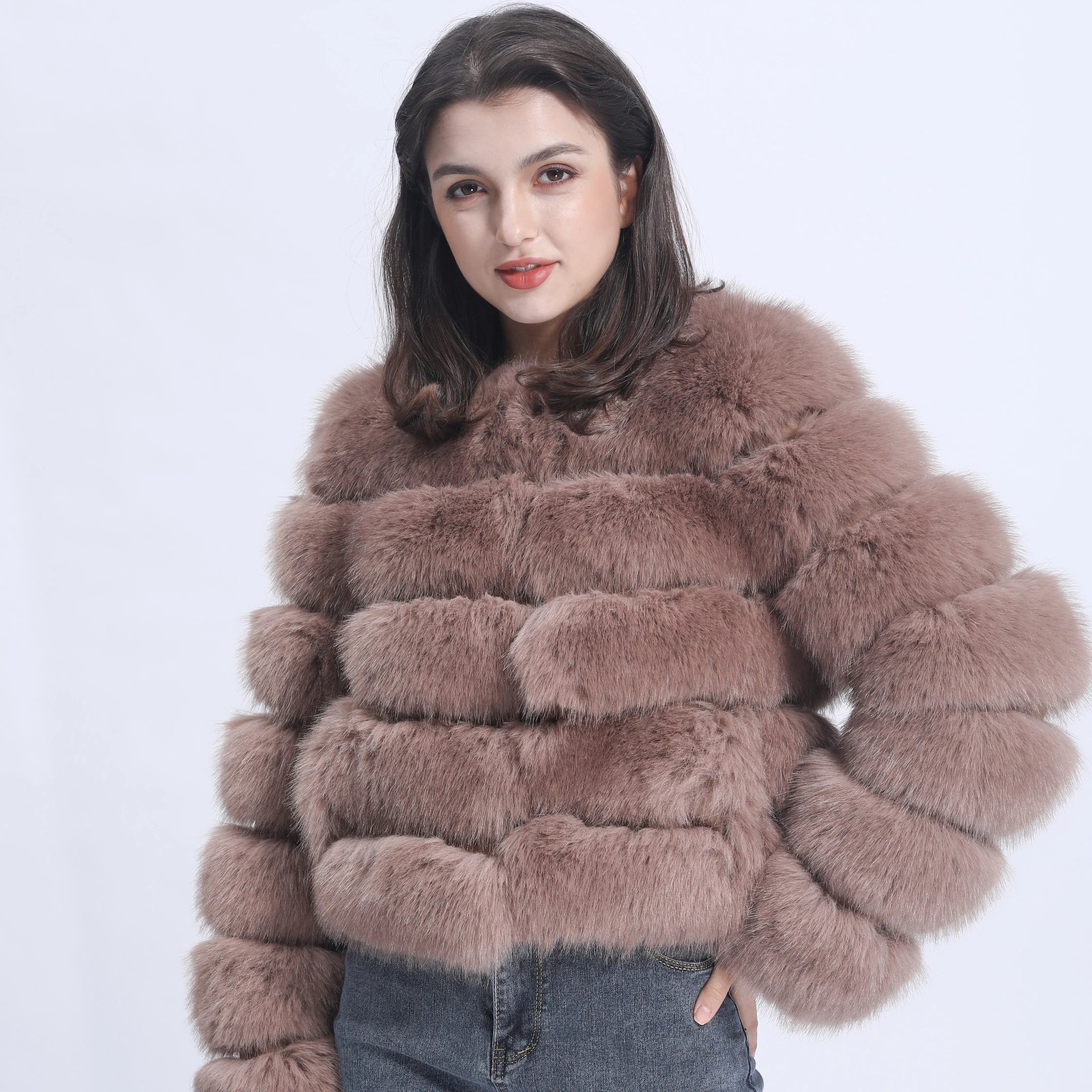Custom Ladies Casual Faux Fox Fur Jacket Luxury Woman Winter Warm Fluffy Fake Fur Coat
