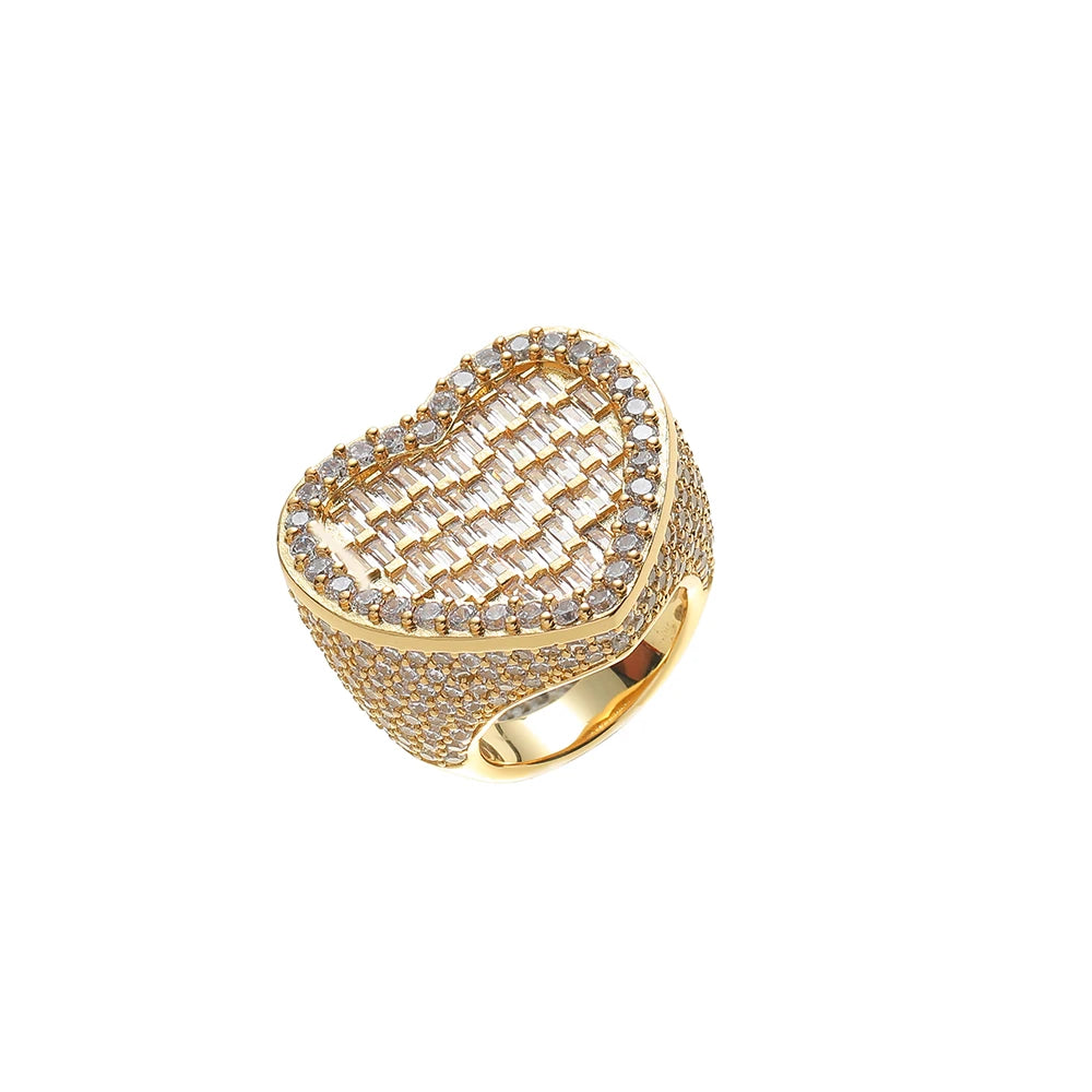 R053  Brass Cubic Zircon Rings Female Iced Hip Hop Jewelry Party Gift