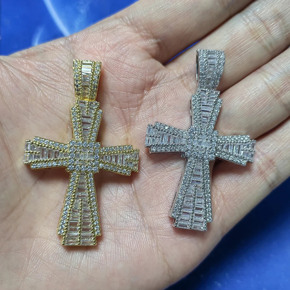 CN449 Brass Cubic Zircon Cross Pendants Necklace Iced Out Hip Hop Jewelry
