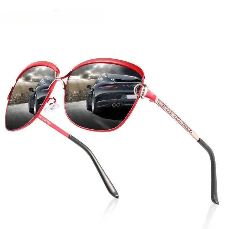 Authentic Designer Oculos De Sol for Women Red Black Polarized Sunglasses with White Purple Tac Lenses and Alloy Frames