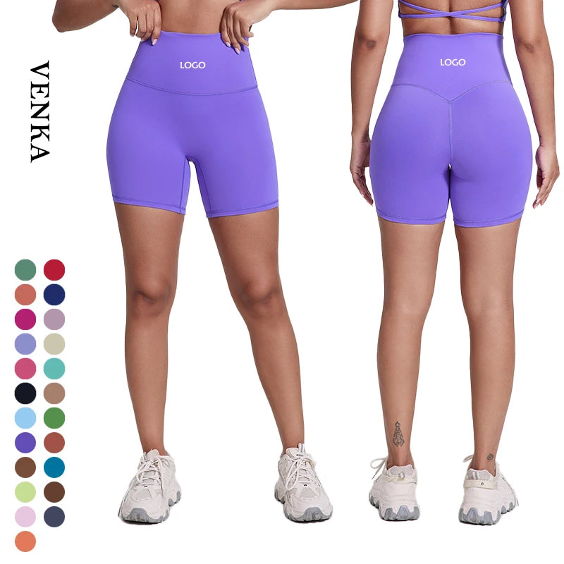 Women Custom Sportswear High Waist Cycling Shorts Breathable Elastic Butt Lift Gym Wear Soft Nude Feeling Sports Yoga Shorts