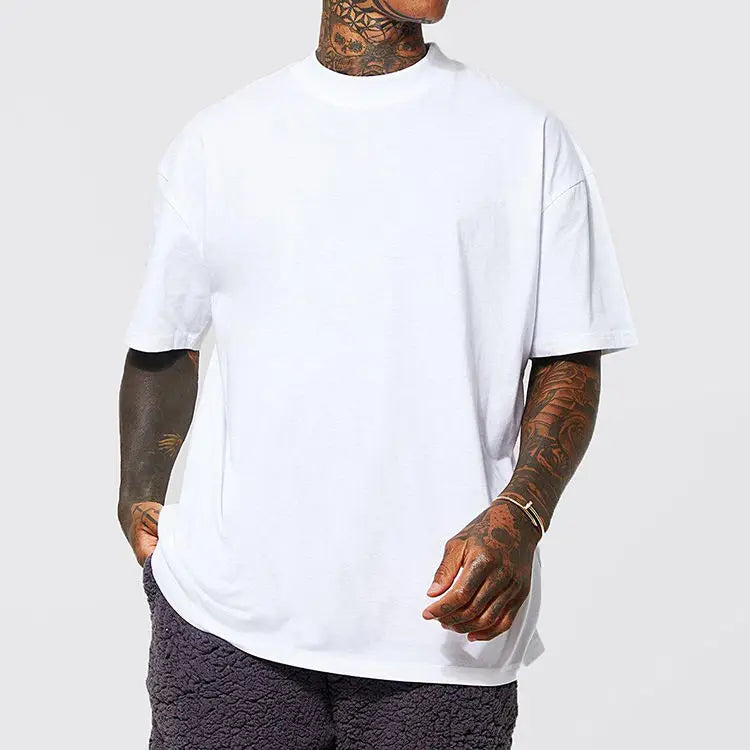 Men's Heavy Cotton t Shirt High Quality Custom LOGO Desgin Blank Oversized Drop Shoulder Rib O-neck Tshirt for Men
