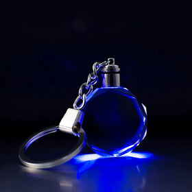 Custom Logo 3D Laser Engraved Polished Fashion Trend K9 Crystal Glass Customized Shape LED Light Keychain