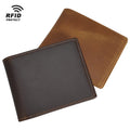 Custom Brown Full Grain Genuine Leather Short Wallet Men Crazy Horse Anti Rfid Blocking Pure Leather Bifold Wallet for Man