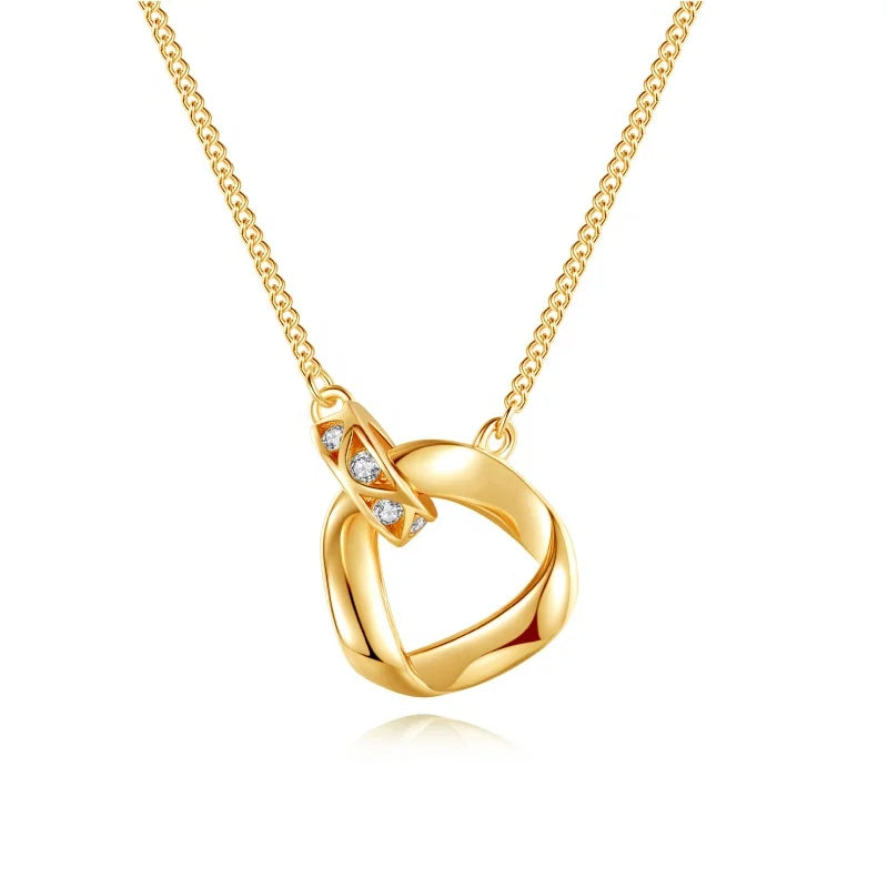 YINSAKI Silver 925 Rhodium Rose Gold Plated Zircon Trendy Circle Double Ring Link Pendant Necklace for Wedding Engagement Gift