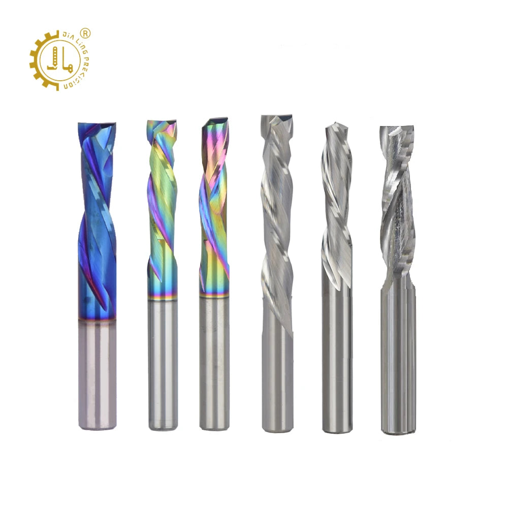 Upcut End Mill 2 Flute 6mm CNC Router Downcut Bits CNC Compression Spiral Cut Router Bit Blue Nano Coted Carbide up Down Endmill