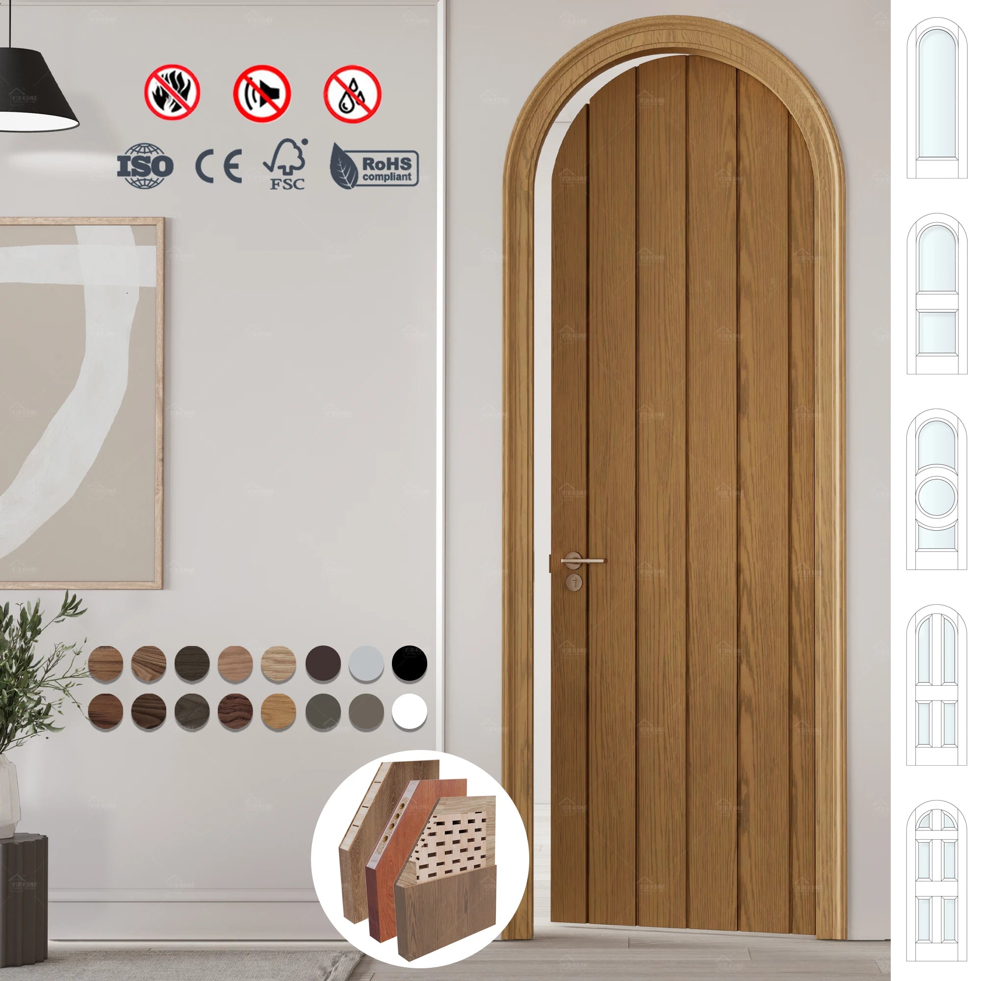 Modern Single Door Designs Interior Wooden Rounded Interior Doors Solid Wood for US Homes Oak Solid Wood Interior Doors