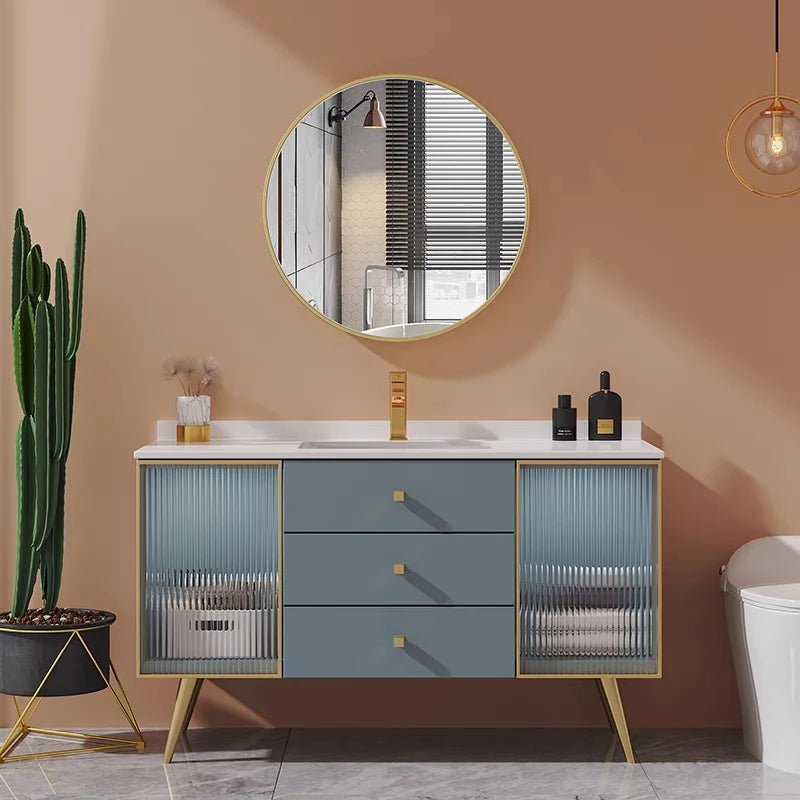 2024 Modern Style Artificial Stone Top Hotel Luxury Wooden  Bathroom Cabinet Vanity Set Cheap Bathroom Vanity