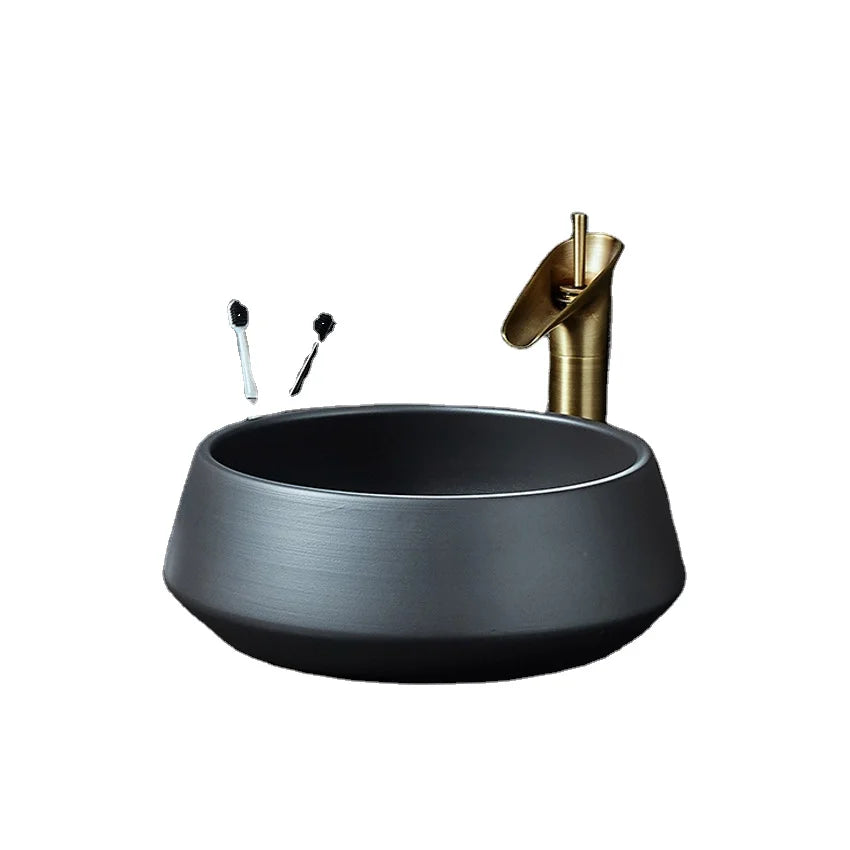 Chinese Black Porcelain Round Counter Sink Jingdezhen Ceramic Wash Basin for Bathroom with 12L Capacity and Contemporary Design
