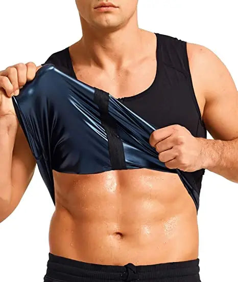 Men Summer Lightweight Plus Size Sweat Body Shaper Sauna Tank Top Compression Workout Vest Blue Coated Shirts with Zipper