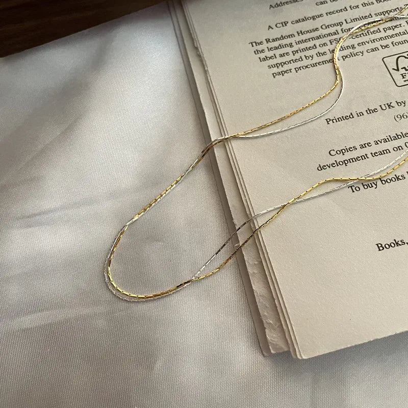 0.6MM Fashion Single Silver Gold Chain Necklaces for Women Fine 925 Sterling Silver Jewelry