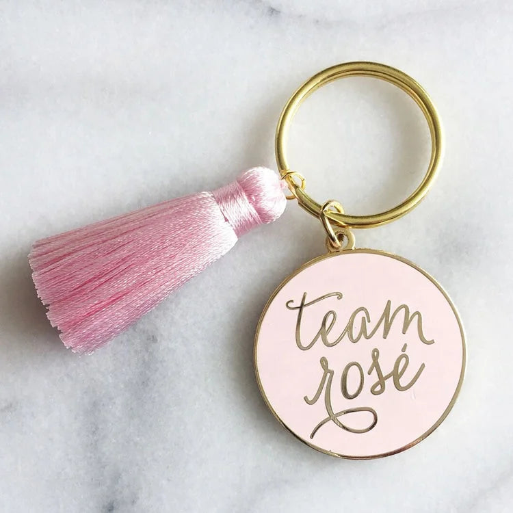 Wholesale Round Shape Custom logo Letter Enamel Gold Keychain Key Tag With Tassel