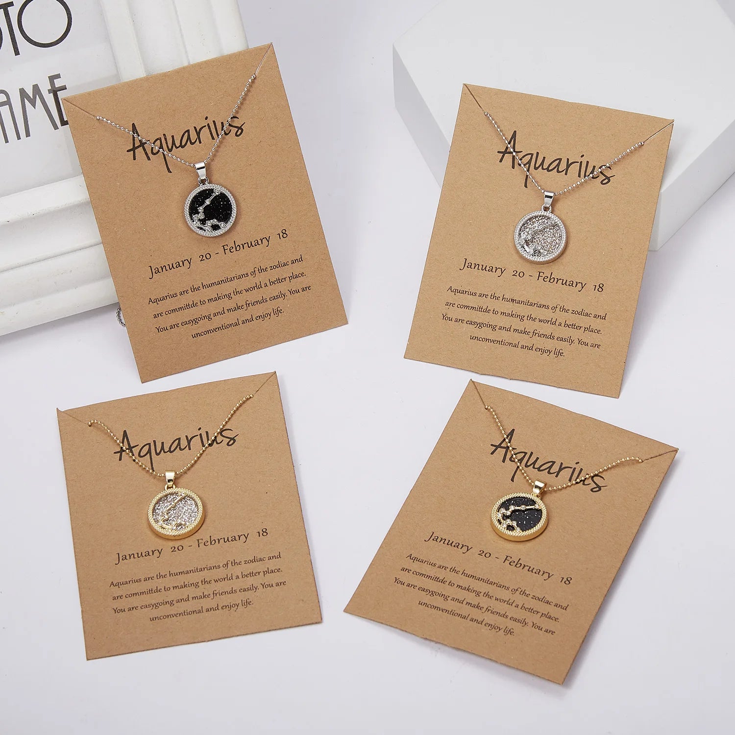 New Day and Night 12 Zodiac Sign Necklace Gold Plated Horoscope Zodiac Pendant Necklace with Cardboard