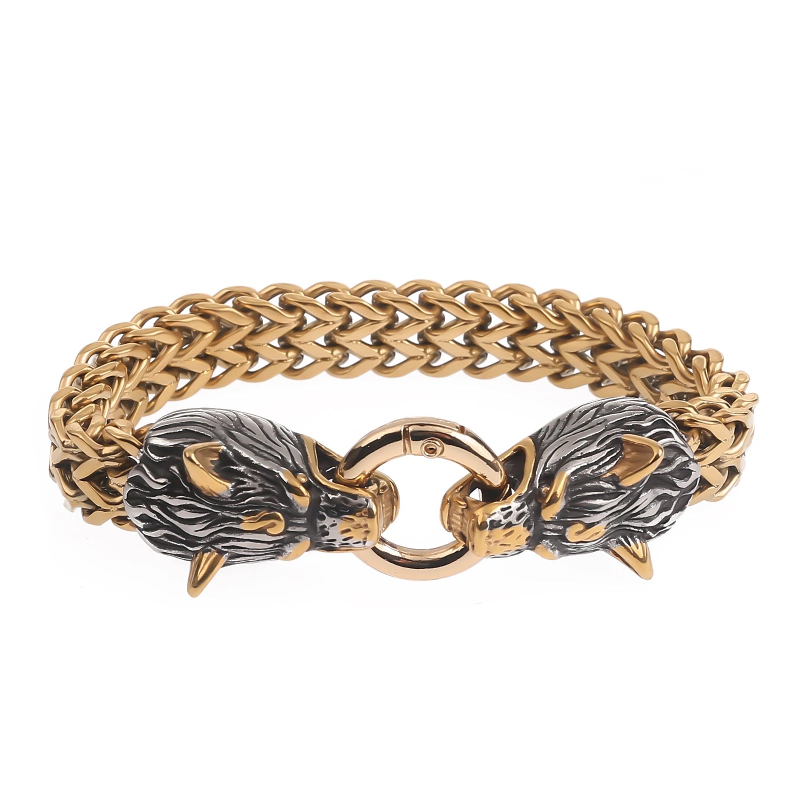 Viking Souvenir Stainless Steel Gold Chain Wristband Men's Viking Bracelet Norse Wolf Bracelet Viking Jewelry