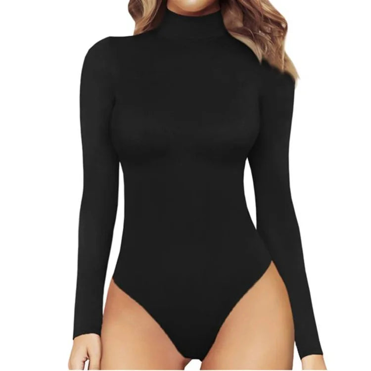 Custom Women's Long Sleeve Regular Fit Casual Solid Spring Knitting High Waisted Bodysuit Jumpsuit