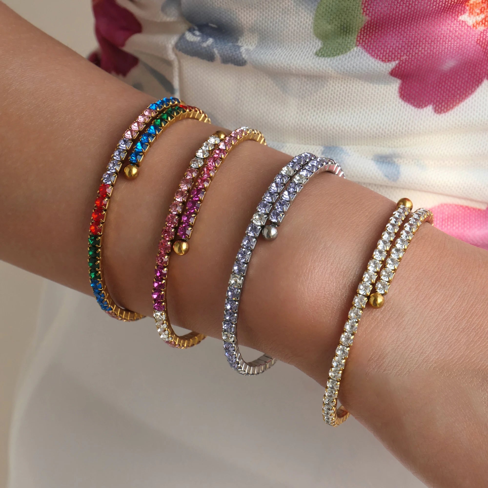 NEW BOHEMIAN BLINGBLING ICED COLORFUL LAYERED TENNIS ZIRCON BRACELET SET Dazan HOT INS Stainless Steel HOT SELLING JEWELRY GIFT