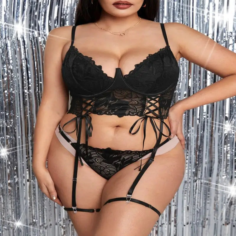 XX63 Plus Size Wholesale 2 Pieces Floral Embroidery Strappy Lingerie Sexy Lace Bra and Panties Transparent Sexy Underwear