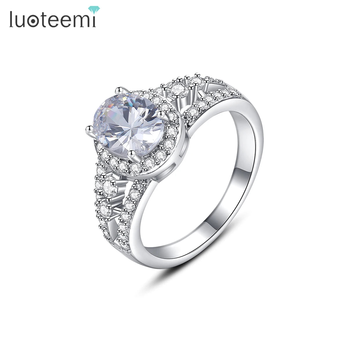 LUOTEEMI Rhodium Gold Plated Engagement Trendy Lady Finger Woman Female Wedding Fashion Statement Bling New Proposal R