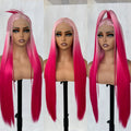 Pink Lace Front Wig Long Straight Hot Pink Wig 180% Density Natural Hairline Glueless Heat Resistant Fiber Hair Synthetic Wigs