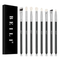 Custom 8pcs Black Eye Essentials Brush Set Prime Flat Natural Goat Hair Eyebrow & Eyeshadow Blending Brushes for Makeup