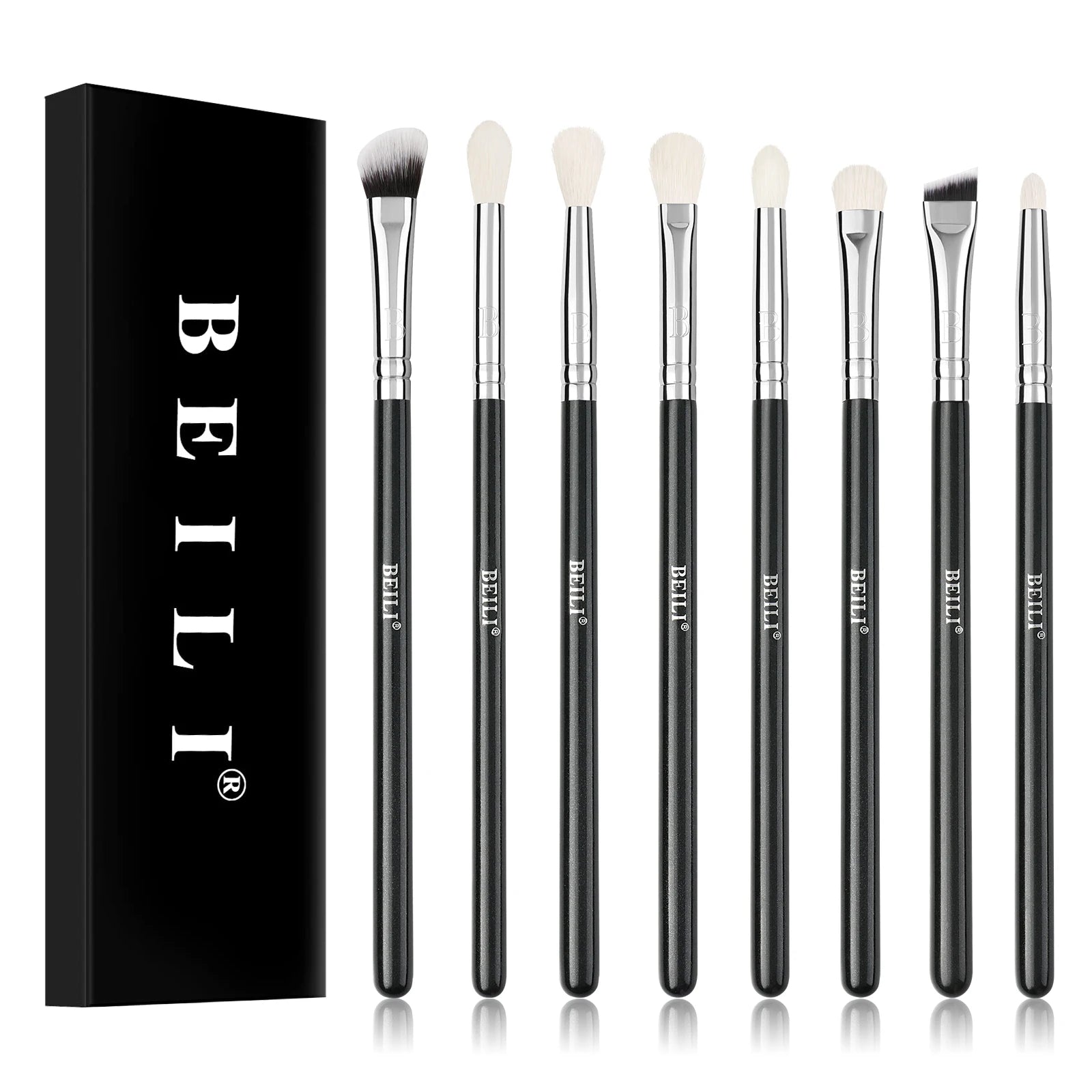 Custom 8pcs Black Eye Essentials Brush Set Prime Flat Natural Goat Hair Eyebrow & Eyeshadow Blending Brushes for Makeup
