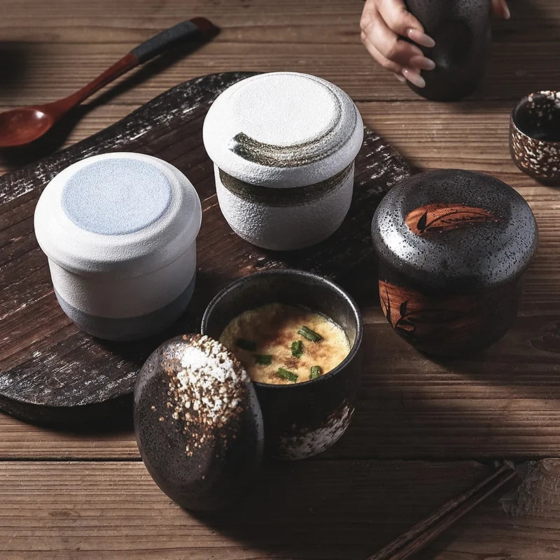 Japanese Style Ceramic Stew Cup With Lid Soup Cup Water Steamed Egg Bowl Stew 250ml  Pot Ceramic Cup