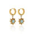 2023 New Arrivals 18k Gold Plated Ethiopian Opal Earring Dangle Sun Charm Opal Starburst Huggie Hoop Earrings for Girls