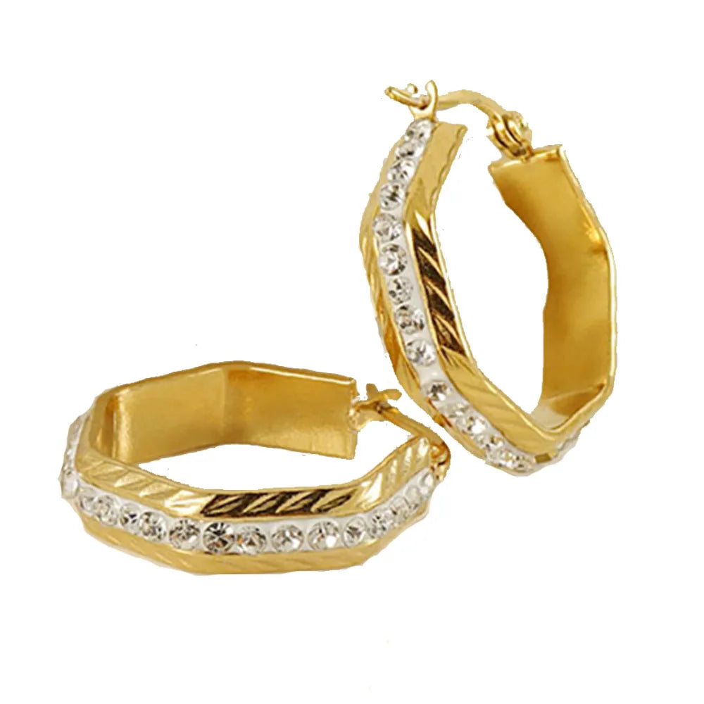 New square Waterproof Tarnish Free Designer Inspired Stainless Steel Gold Plate Moissanite Zircon Inlay Earring Hoop for Women