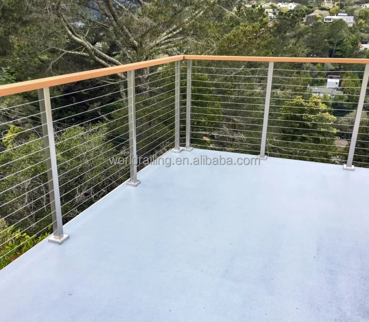 YL METAL Stainless Steel Balustrade with Wooden Handrail square Cable Railing Post