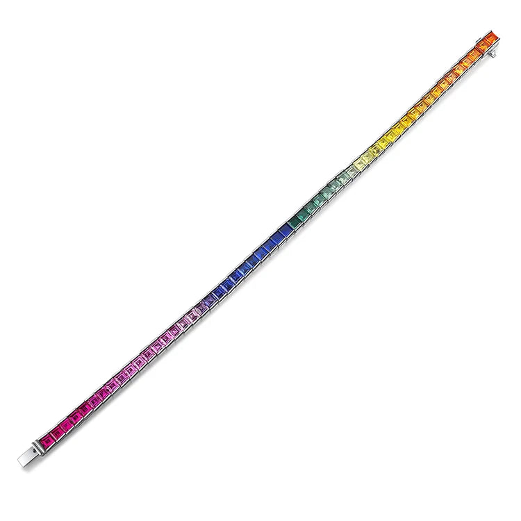 New Arrival Customized Jewelry Lab Created Gemstones Rainbow Sapphire 925 Silver Bracelet Christmas Gift for Women