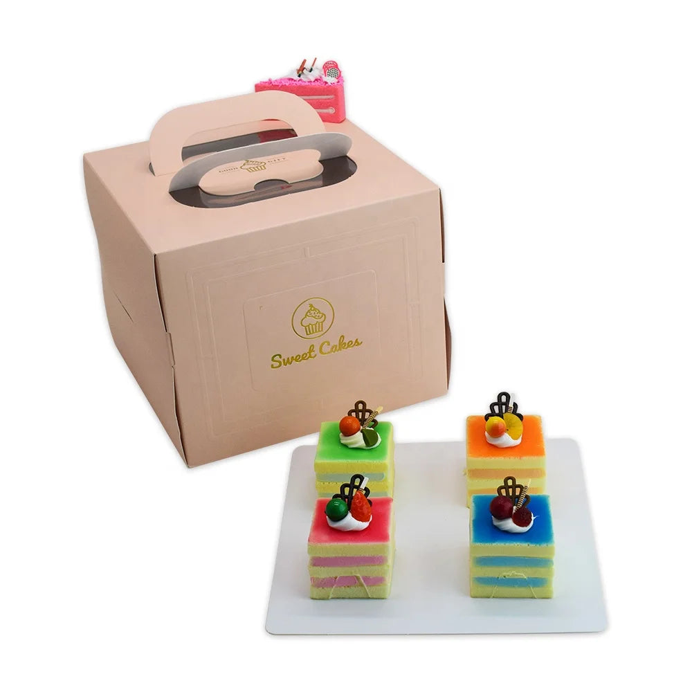 OEM Recyclable Handle Food Garde Takeaway Birthday Cake Box Sushi Crepe Macaron Cookie Paper Cardboard Packaging Box with Window
