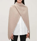 2026 Manufacturer Custom Women Cotton Plain Pleated Knitted Cross Thread Poncho Shawl Sweater for Ladies