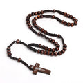 Christian Rosary Necklace Hand-woven Necklace Jesus Catholic Religious Wood Beads Cross Pendant Necklace
