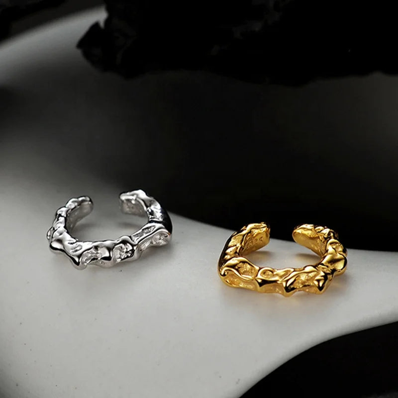 Personal Style 925 Sterling Silver Smooth Wrinkle Textured Ear Clip Without Earhole for Women