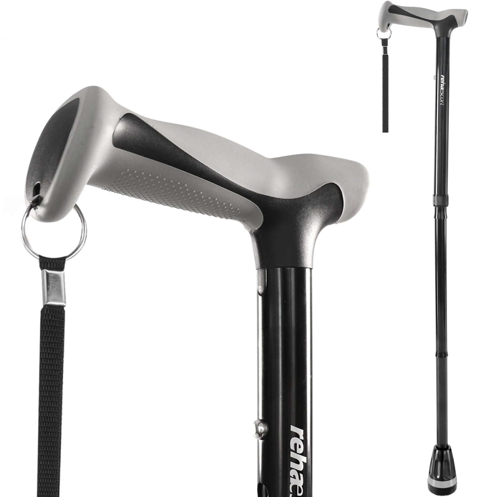 Rehaescort Aluminum Quad Cane for Women Men Folding Design Stable Base Lightweight Adjustable Walking Stick Featuring Rubber