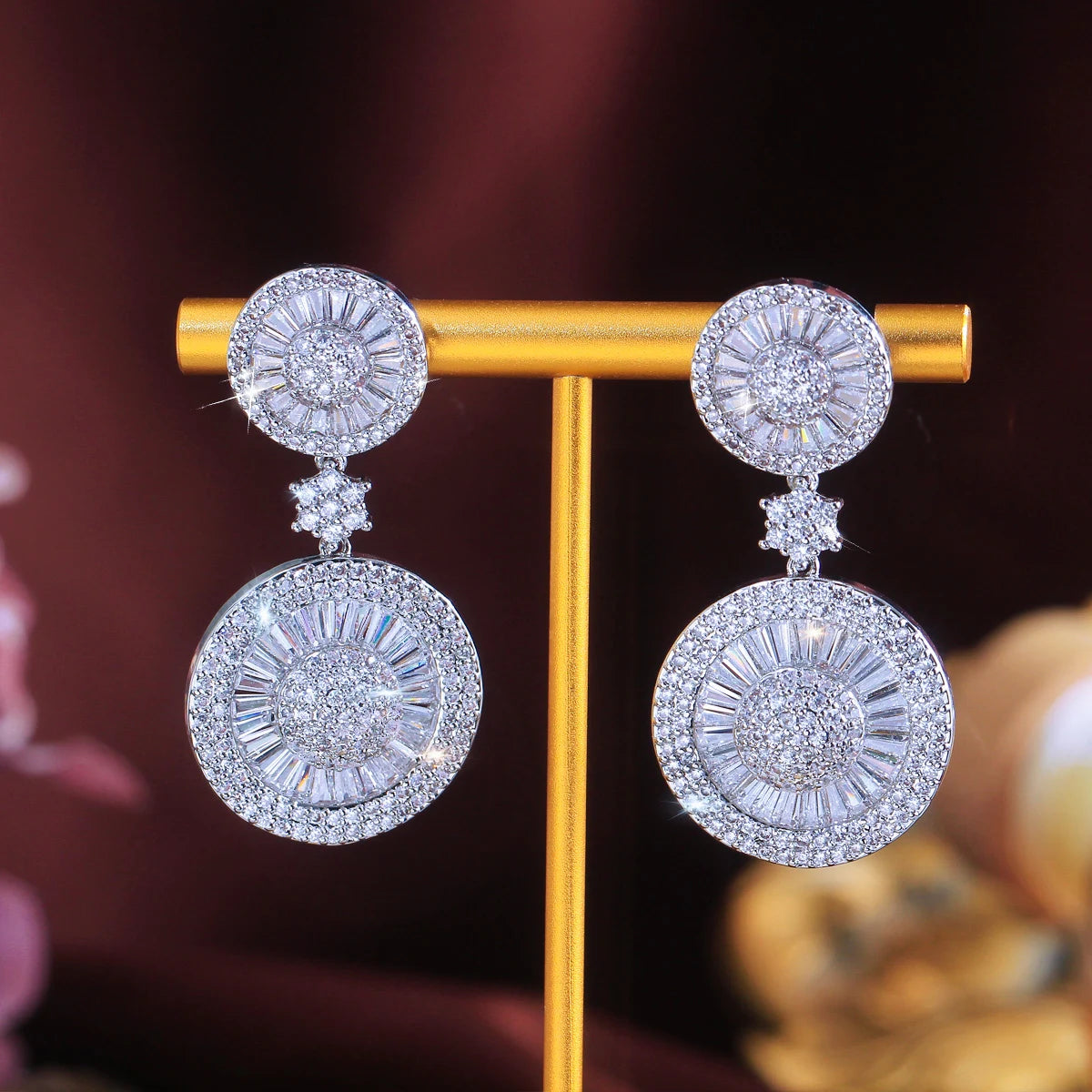 Top Quality Stunning Cubic Zircon Micro Pave Bridal Long Big Round Drop Earrings for Wedding Gift Jewelry Accessories