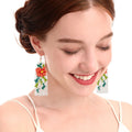 Hot Selling  Spring and Summer Rose Flower Rice Bead Earrings Exquisite Bohemian Rustic Tassel Earrings Special Gift for Her