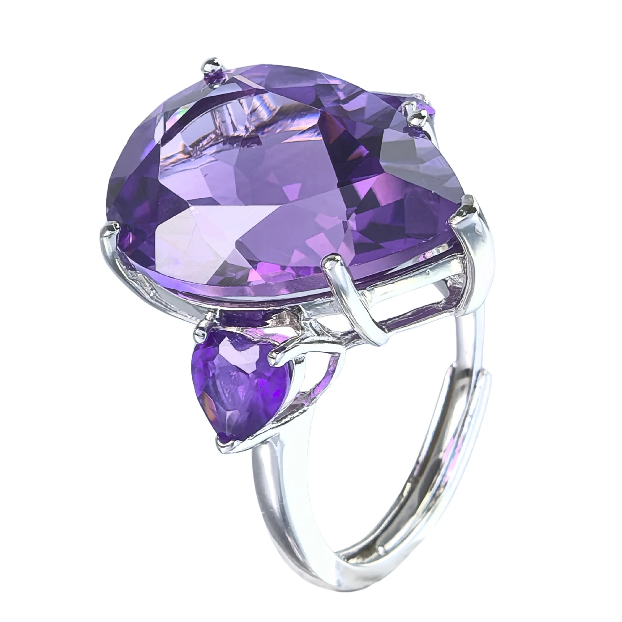 Factory Wholesale Rhodium Plated 925 Sterling Silver Natural Amethyst Ring for Women Anniversary Gift Party Wear