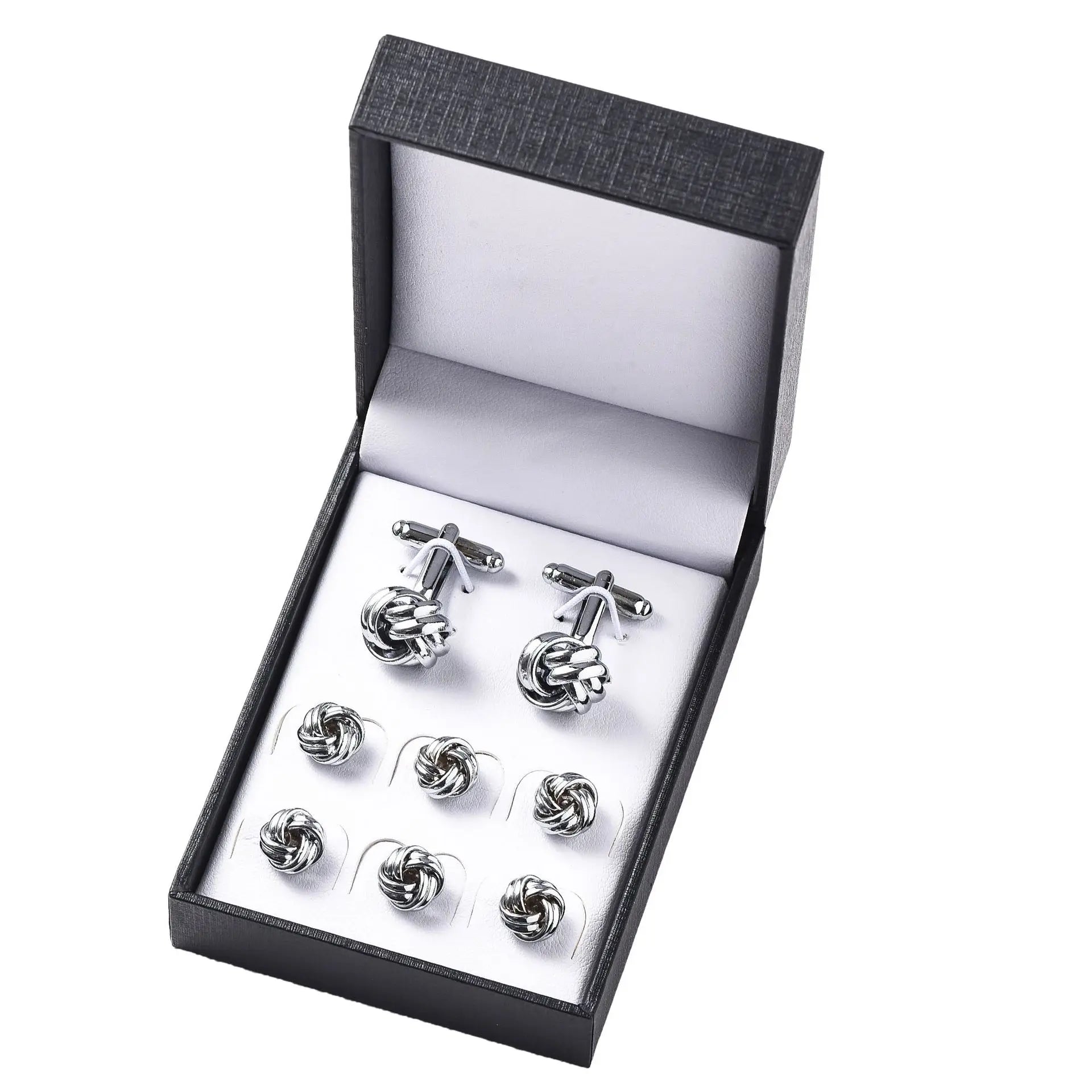Fashion Mens Hollow Out Twist Knot Design Cufflinks Studs Tuxedo Collar Button Set Zircon Custom Cuff Links Stainless Steel 1pcs